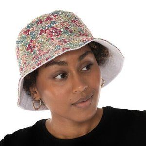Jenni Women's Reversible Terry Cloth Hat White With Colorful Flower